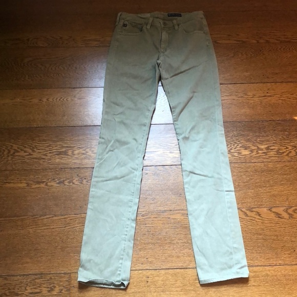 AG Denim Edie Mid Rise Skinny Straight Olive Pants